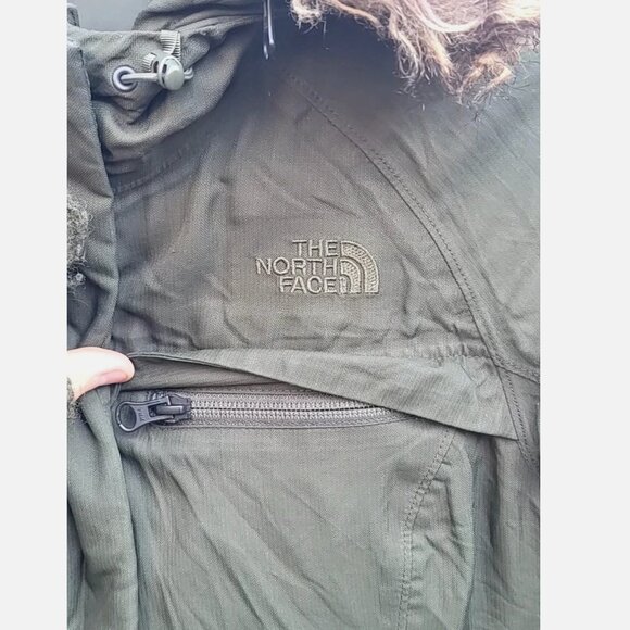 THE NORTH FACE Arctic Parka Goose Down Long Olive Green Puffer Coat Hood Women S - Picture 6 of 16